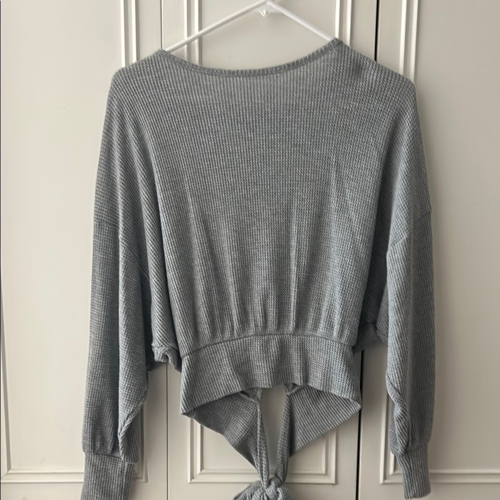 Express Gray Long Sleeve Tie-Back Top